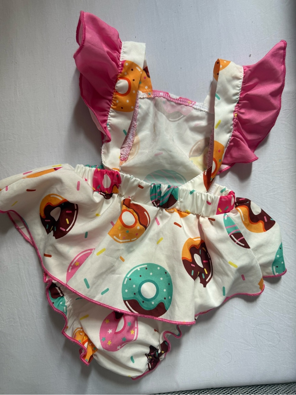 Othr Pink Ruffle Donut Print Baby Romper